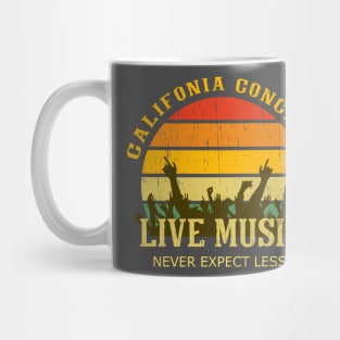 California music culture show concert crowd vintage distressed retro badge logo colors sunset Mug